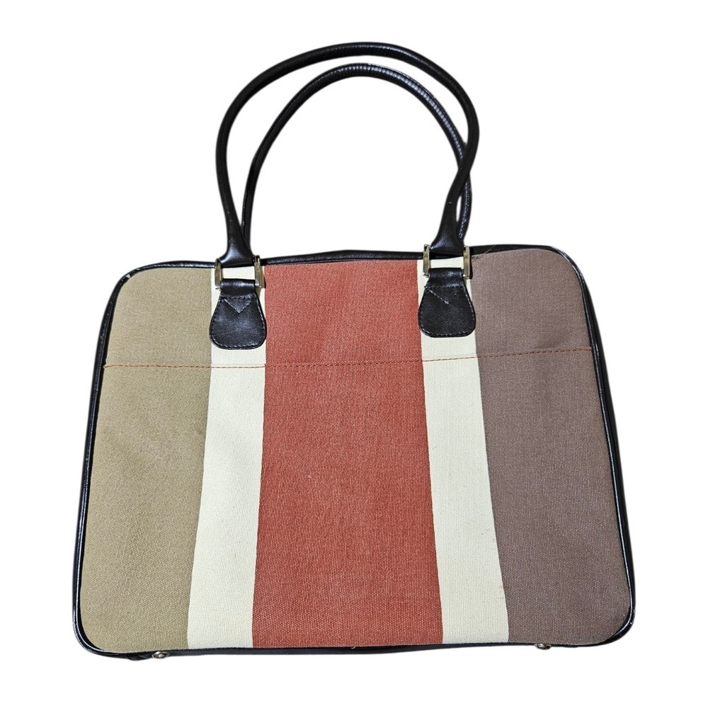 Rare MANGO TANGO Striped 17" Laptop Bag Model Canvas Ladies Tote Bag Striped